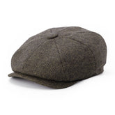 BOTVELA Men's 8 Panel Wool Blend Newsboy Flat Cap Herringbone Tweed Hat (Khaki, 7 1/8)